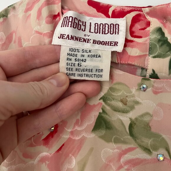 90's Maggie London 100% Silk Floral Dress - Picture 4 of 6